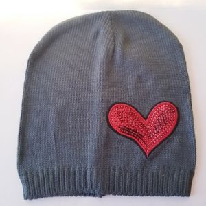 🍁3/$25 Grey Knit Sequin Heart Hat Beanie